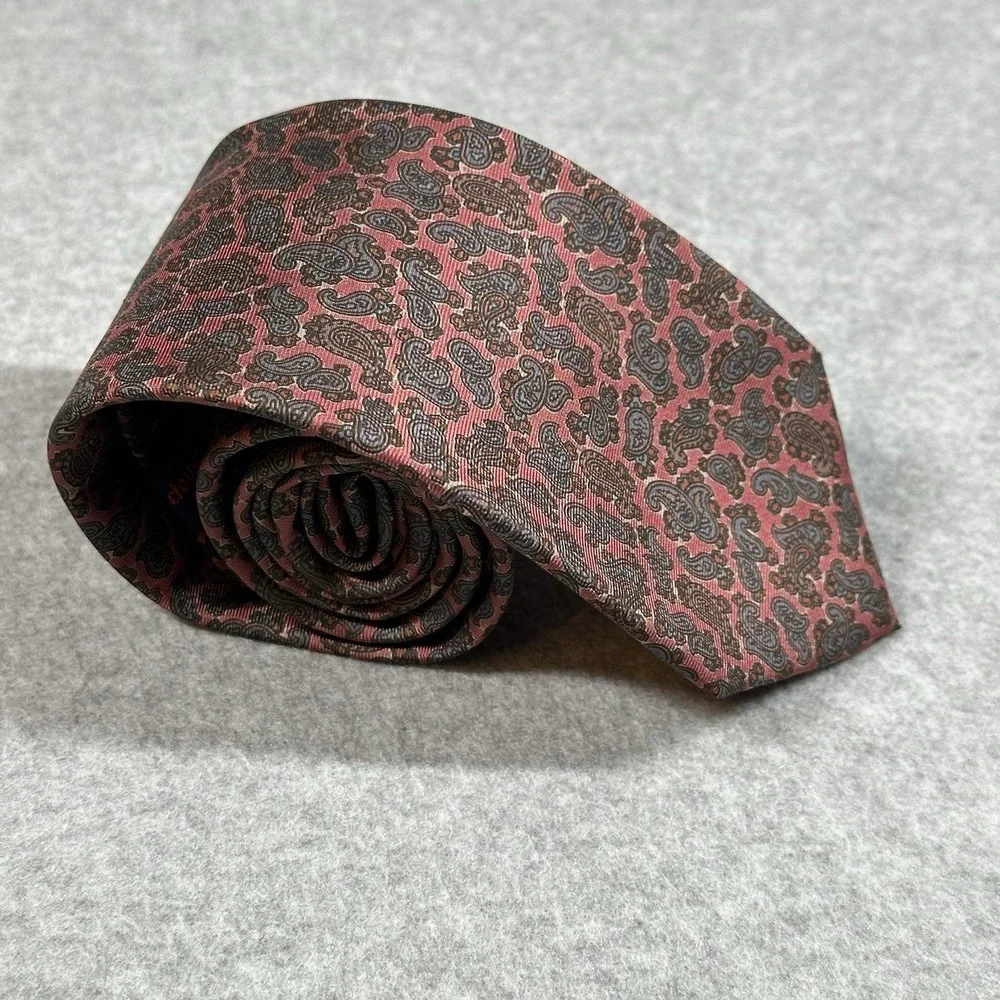 Vintage Puritan Pure Silk Paisley Necktie Pink Burgundy Mens Classic Tie 56x3in